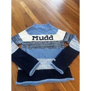 Vintage MUDD Girl's Sweater Spellout Blue Striped Sz XL (16) Y2K Acrylic